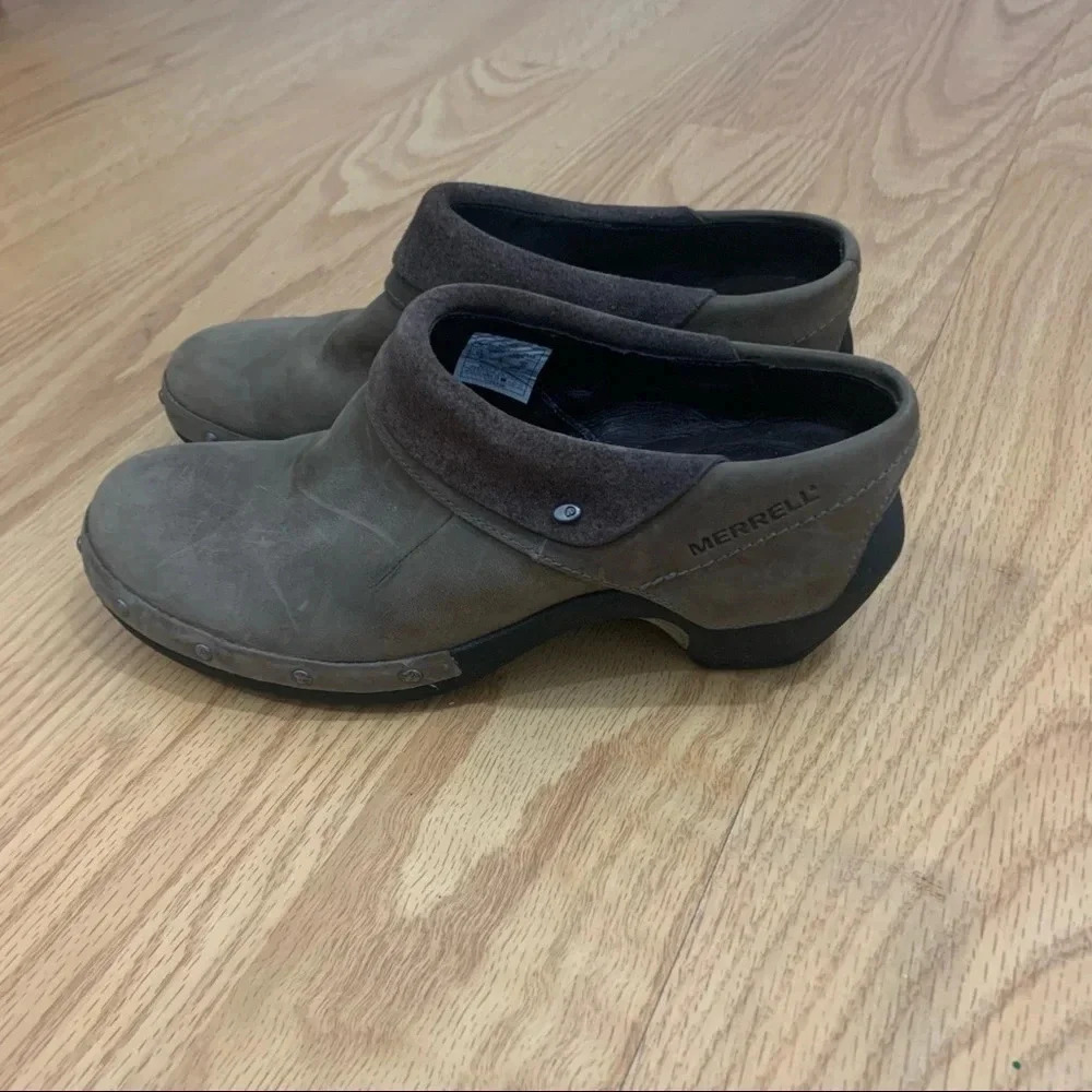 Merrell suede slip on clogs